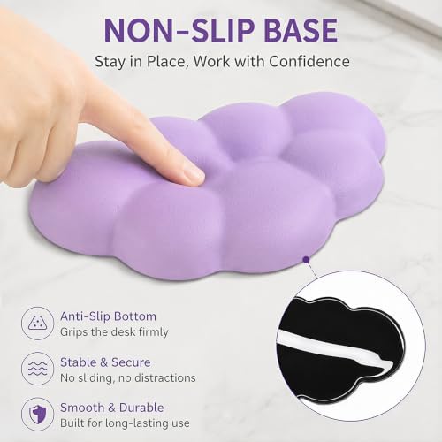 Cloud Wrist Rest Cushion for Mouse Ergonomic Soft PU Leather Memory Foam Wrist Pain Relief Mouse Wrist Support Pad with Anti-Skid Base for Office School Home Laptop & Computer Mouse (Purple)