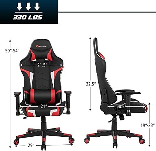 Massage Gaming Chair, High Back Office Computer Chair with Headrest and Lumbar Support, Racing Style Reclining Swiveling Game Chair for Home Office (Red)