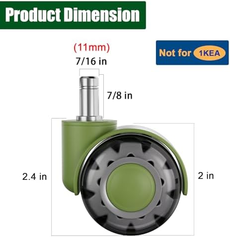 Office Chair Wheels 2" Roller Blade Rubber Chair Casters Replacement