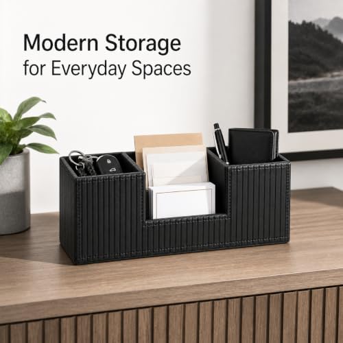 GORESE Pen Holder for Desk, PU Leather Desk Organizer for Office, Black