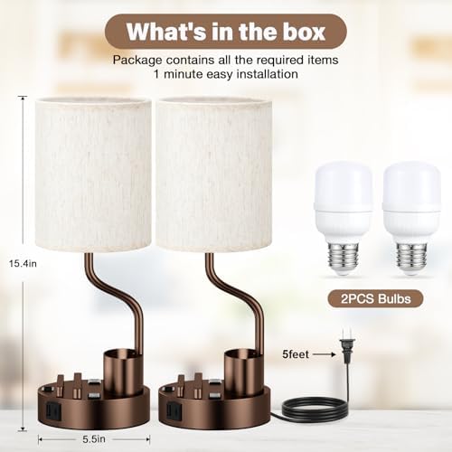 Fenmzee Bedside Lamps for Bedroom Set of 2 - Table Desk Lamp for Nightstand