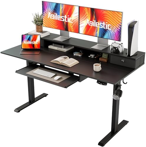 Agilestic 55 Inch Standing Desk with Drawers & Keyboard Tray, Black