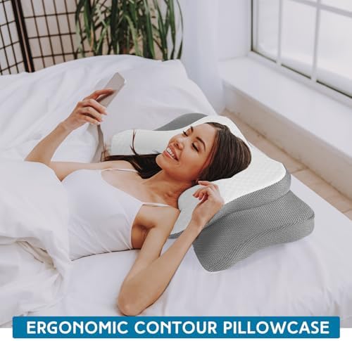 HunnmingRe Pillow Case for Cervical Neck, Light Gray, White, Standard Size