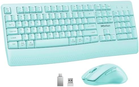 MEETION Wireless Keyboard and Mouse Combo, Full-Size with Wrist Rest, Blue