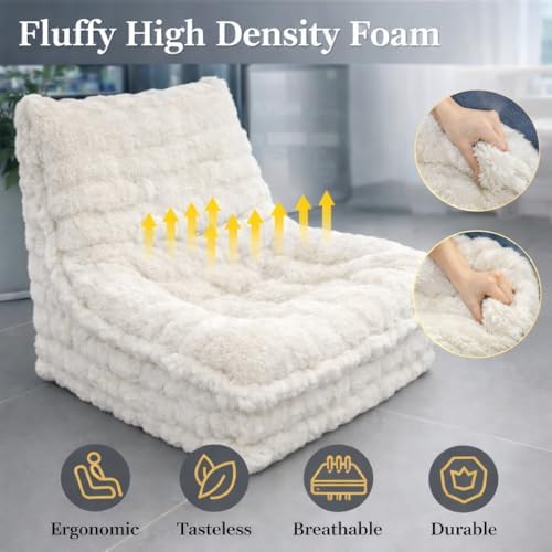 Memory Foam Bean Bag Chairs with Filler Faux Fur Fireside (White)