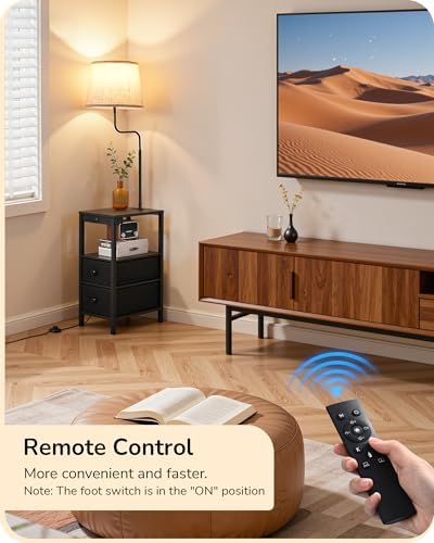 EDISHINE Floor Lamp with Table, Dimmable USB-A+Type-C Ports, Remote, Black