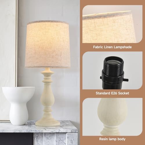 Lamps Set of 2 Vintage Rustic Farmhouse Table Lamps Bedside Reading Lamp Bedroom Nightstand Living Room Teapoy Lamp, Desk Light, 22 Inch High, with Fabric Shade (Pale Yellow, 22 Inch High)