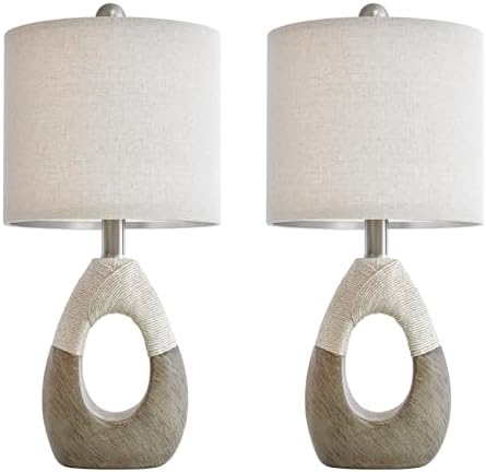 OYEARS 19” Boho Table Lamps Bedroom Living Room Set 2,Suitable for Small Space,Small Farmhouse RattanTable Lamp Rustic Egg Design Resin Light Decoration,Nightstand Bedside Lamps for Office Study Rest