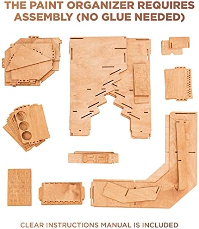 Plydolex Plywood Corner Model Paint Organizer - 32 Bottle & 46 Brush Slots Rack, 3 Shelves, 6 Stands & a Photo-Shooting Scene - Suits Tamiya, Vallejo, Citadel Paints - Works for Warhammer 40K, DnD