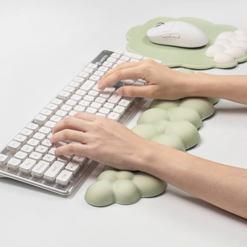 2 in1 Cloud Wrist Rest for Keyboard and Mouse Pad Set-Memory Foam,Green