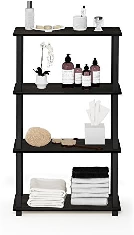 Furinno TURN-S-TUBE Storage Shelves, 4-Tier Book Shelf, Corner Shelf, Toolless Open Shelves, for Organization and Storage, Living Room, Garage, Home Office, Espresso