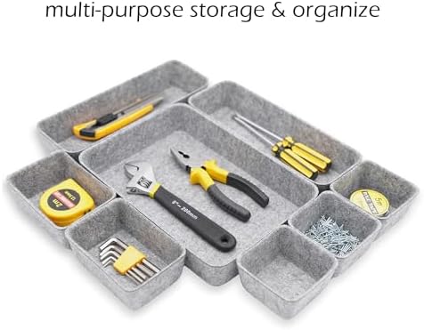 Welaxy Desk Drawer organizers tray Felt storage bins aesthetics room décor for home office dorm closet decluttering minimalist lifestyle (Gray)