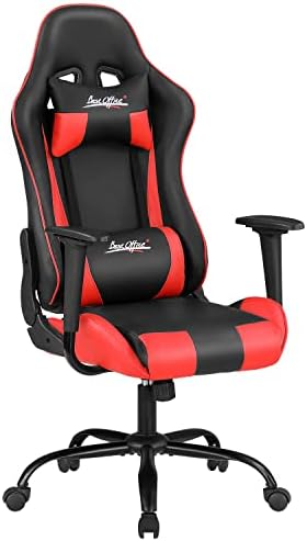 Gaming Chair Office Chair Desk Chair with Lumbar Support Headrest Armrest Task Rolling Swivel Ergonomic E-Sports Adjustable PC Gamer Chair (Red)