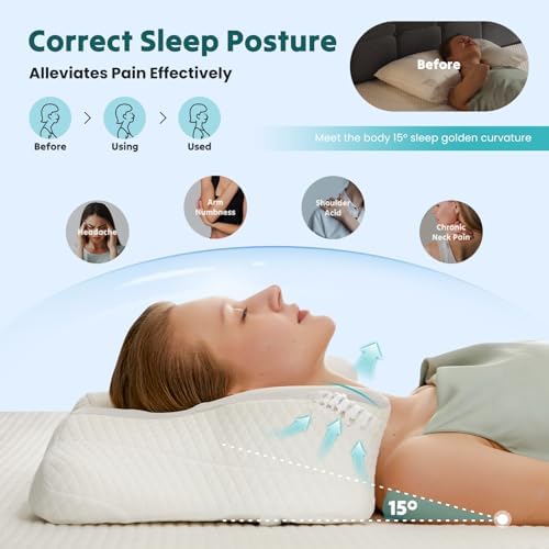 Cervical Neck Pillow, Memory Foam Contour Pillow, Queen