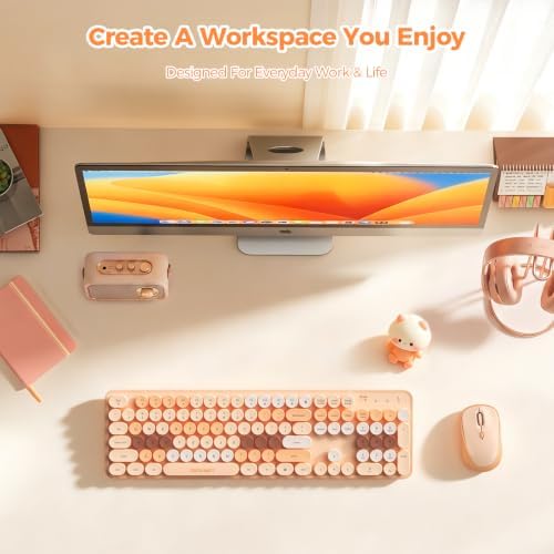 TECKNET Wireless Keyboard and Mouse Combo, Retro Aesthetic Typewriter Style