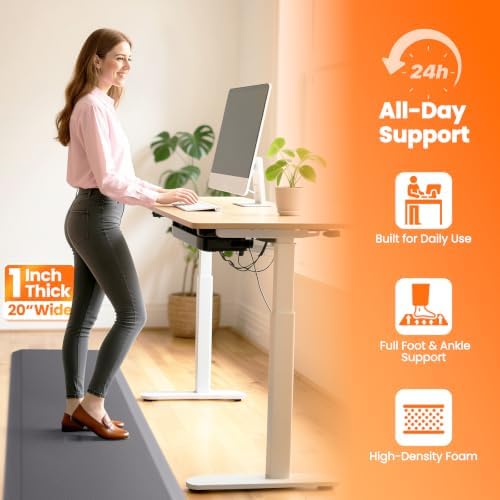 1-Inch Thick Anti-Fatigue Mat for Kitchen and Standing Desk, 20"x72", Grey