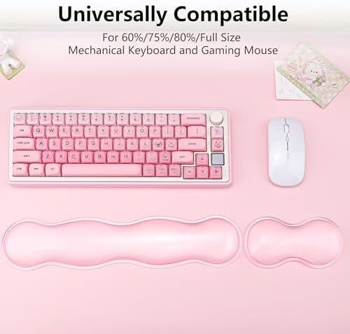 Gel Wrist Rest for Keyboard and Mouse - Pink Soft Ergonomic Silicone Wrist Rest, Clear Cute Desk Accessories for Gaming, Computer, Laptop
