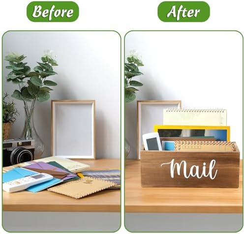 DRASTAR Mail Organizer Countertop, Mail Holder with 3 Slots, Mail Sorter Organizer for Desk, Envelope Holder for Home Office, Burnt Wood