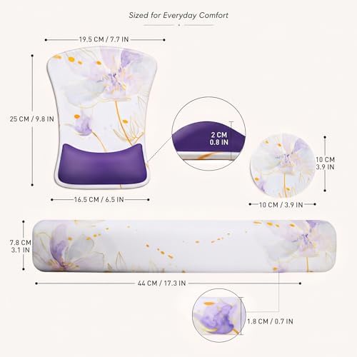 Gel Mouse Pad & Memory Foam Keyboard Wrist Rest Set, Purple Floral