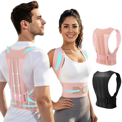 Posture Corrector for Women and Men Full Back Support Brace Adjustable Breathable Full Back Shoulder Straightener for Scoliosis (Pink, Small)