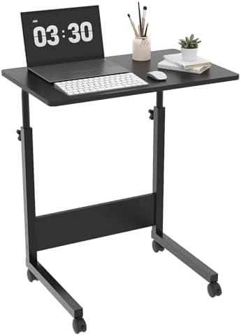 FCH Portable Computer Workstation, Standing Desk Adjustable Height, Small Computer Desk w/Rolling, Sit Stand Laptop Desk TV Tray for Bed Sofa Hospital Reading Eating, Black, 23.6"