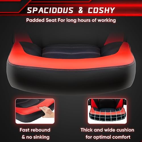 NEWBULIG Gaming Office Chair, Ergonomic High-Back with Flip-Up Armrests, Adjustable Height, Lumbar Support, PU Leather Comfort Seat & 360° Silent Swivel Wheels, for Home/Office, Red