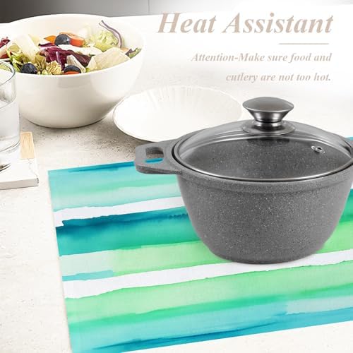Shrahala Horizontal Stripes Watercolor Set of 8 12 X 18 Inch Linen Placemats, Soft Colorful Stripes Burlap Table Mat Washable Double Layered Heat Insulation for Indoor/Outdoor