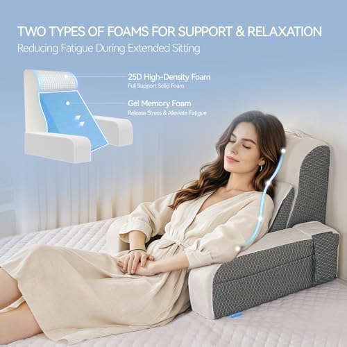 Kayfia Reading Pillow, Gel Memory Foam Back Rest Pillow, 19", White