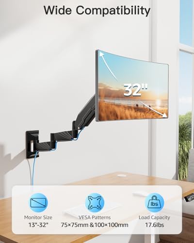 Extra Long Arm Monitor Wall Mount for Max 32" Single Wall Mount