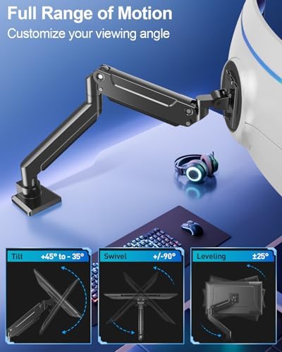 MOUNT PRO Heavy Duty Monitor Arm for Max 49 Inch Ultrawide Screens up to 44 lbs, Aluminum Premium Single Monitor Mount for Samsung Odyssey G9 and More, Adjustable Display Desk Stand, VESA 100x100mm