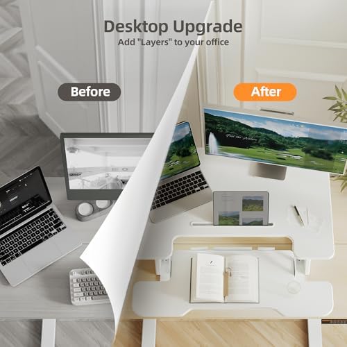 Claiks Standing Desk Converter 36In Height Adjustable Sit Stand Riser White