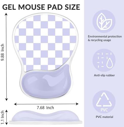 Gel Mouse Pad with Wrist Rest for Mouse Ergonomic Mouse Wrist Rest Non-Slip Silicone Checkered Mousepad with Wrist Support for Computer Desk Gaming Laptop Home Office Desk Accessories Purple Plaid