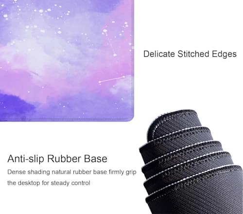 Large Gaming Mouse Pad with Stitched Edges, Cute Stellar in Watercolor Desk Mat, Extended XL Keyboard Pad, Non-Slip Rubber Base Desk Pad for Keyboard and Mouse, 31.5X11.8 inch