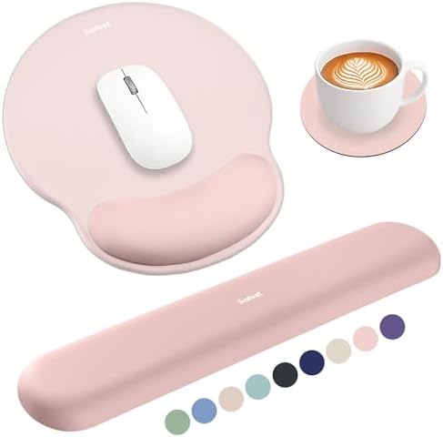 Sushret Mouse Pad and Keyboard Wrist Rest, 3-in-1 Gel Memory Foam Ergonomic Mouse Pad with Wrist Rest Set, Gaming Mousepad Arm Cushion Support for Computer Office Desk Accessories Cute Setup, Pink