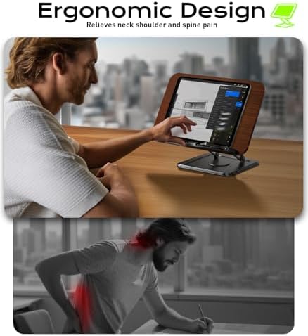 LOXP Book Stand for Reading, 360° Rotating Holder with Page Clip, Ergonomic