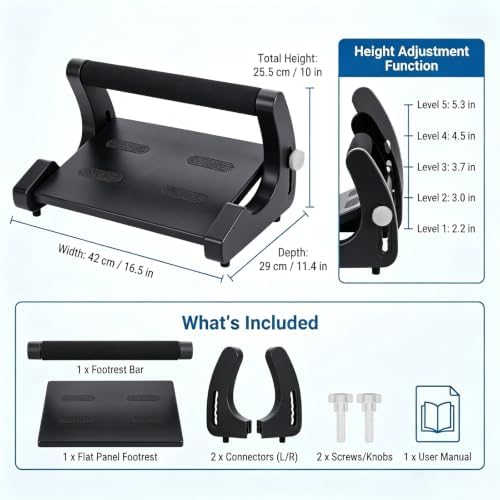 Foot Rest for Under Desk at Work, Non-Slip Wooden Under Desk Footrest, Ergonomic Foot Stools for Office Home (Black B, OneSize)