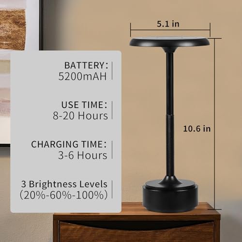 Cordless Rechargeable Modern Metal Table Lamp, Touch Dimming, 3-Color