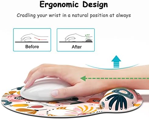 Ergonomic Mouse Pad with Wrist Support, Floral Memory Foam Wrist Rest Mouse Pads, Cute Computer Laptop Office Accessories Decor, Pain Relief Mousepad for Gaming Work Women Girls, Pink Flower