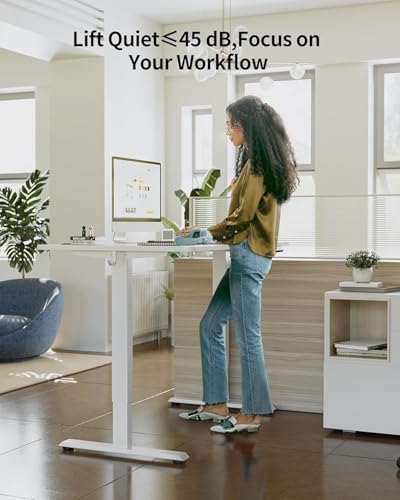 FEZIBO One-Piece Standing Desk, 48"x24" Seamless Tabletop Electric Height Adjustable for Home Office, Study Rooms & Multi-Device Workstations, White