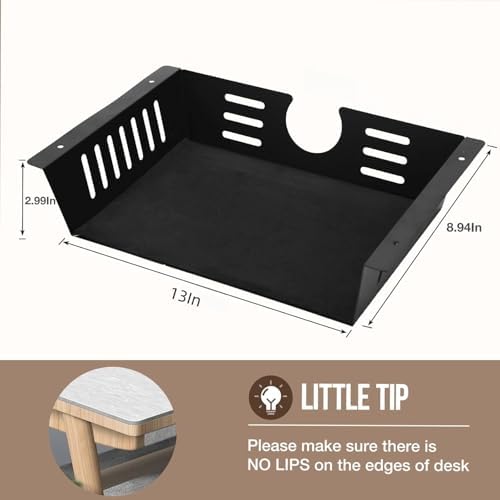 2 Pack Under Desk Shelf-Metal -Black Under Shelf Storage for Office Tables & Workstations（13Inch）