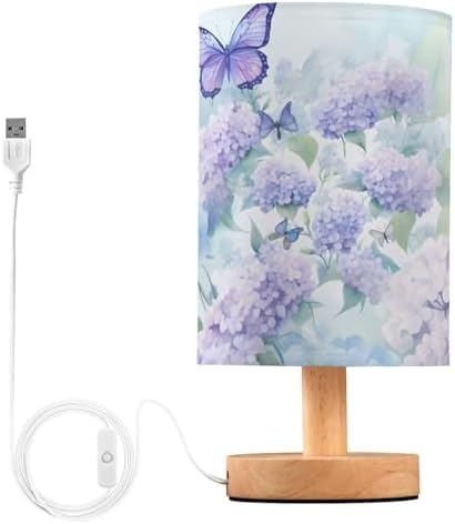 ALAZA Hydrangea Butterfly Floral Beautiful Decor Bedside Table Lamp with USB Port for Bedroom Nightstand Office Desk LED Bulb Included