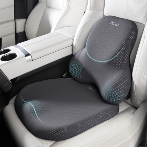 FLORICH Seat Cushion & Lumbar Support Pillow - Innovative Ergonomic Memory Foam, Adjustable, Relieve Hip, Coccyx, Sciatica, Back Pain, Improve Posture, for Car, Office Chair & Home - Gray