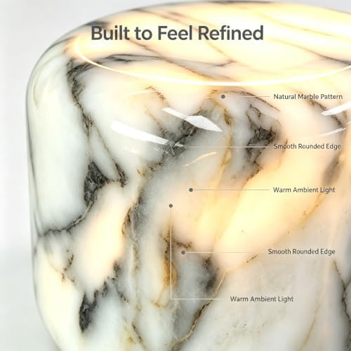 Natural Marble Lamp Cordless Pat Control Night Light Rechargeable Small Marble Table Lamp, Dimming Warm Glow Portable Stone Touch Lamp for Bedroom, Living Room, Decor Gift