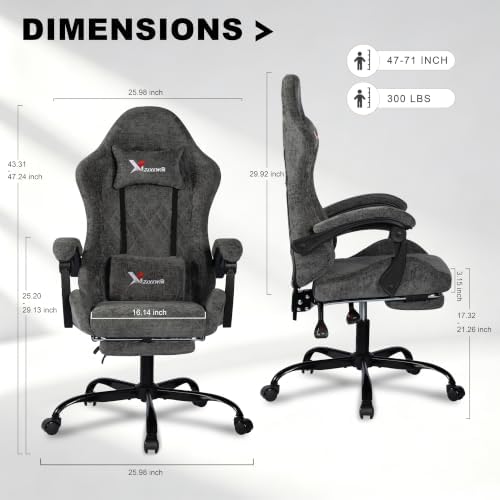 Gaming Chair for Adults, Ergonomic Computer Office Desk Chair with Footrest,Pocket Spring Cushion, Reclining High Back Silla Gamer for Home Office, Grey