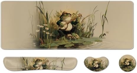 Desk Pad and Keyboard Wrist Rest, Large Mouse Pad + Keyboard Pad+Mouse Wrist Support, Non-Slip Desk Mat Protector for Office, Home 31.5×11.8 Inches Anime Frog