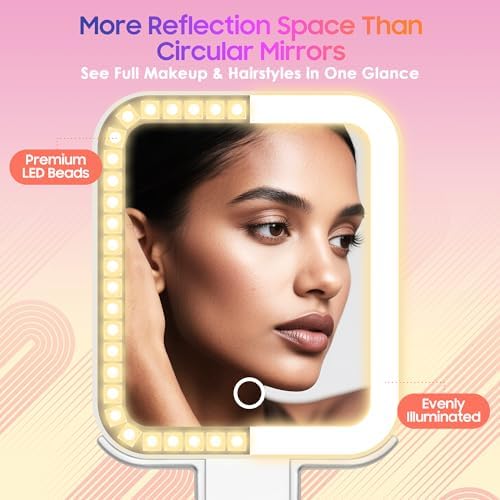 GOMIPURU Magnifying Travel Mirror with Light, 30X/1X Double-Sided Magnifying Mirror with 3 Color Lights, Brightness Adjustable, Foldable Handheld Makeup Mirrors Portable for Travel and Desktop, Sliver