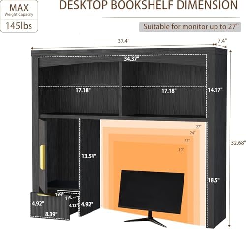 Desk Hutch Shelf, Desktop Shelf Organizer 37 inch Wide Desktop