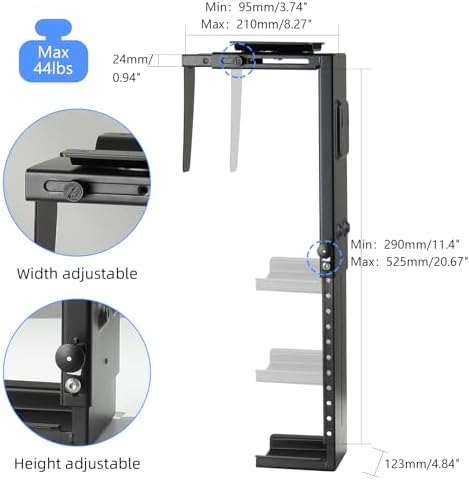 Pholiten Under Desk CPU Mount, 3.94 to 11.61" Wide, Max Load 44Lbs