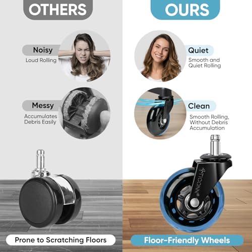 TICONN Office Chair Wheels, 3" Caster Wheels for Tile Carpets, Set of 5
