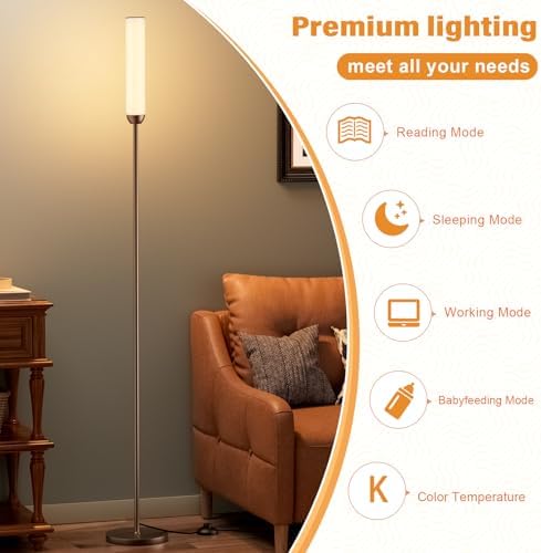 Ambimall LED Floor Lamp with Remote Control, Foot Switch, Brown